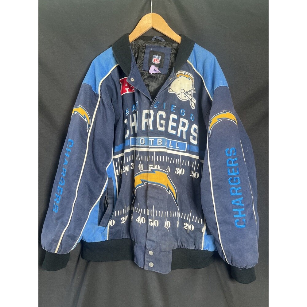 San Diego Chargers Vintage Jacket Mens Black Blue NFL Football Size 3XL